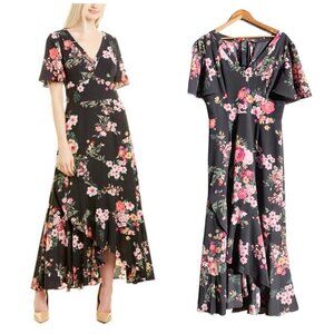 Julia Jordan floral print Asymmetrical ruffled maxi dress short Sleeve Size 6/8
